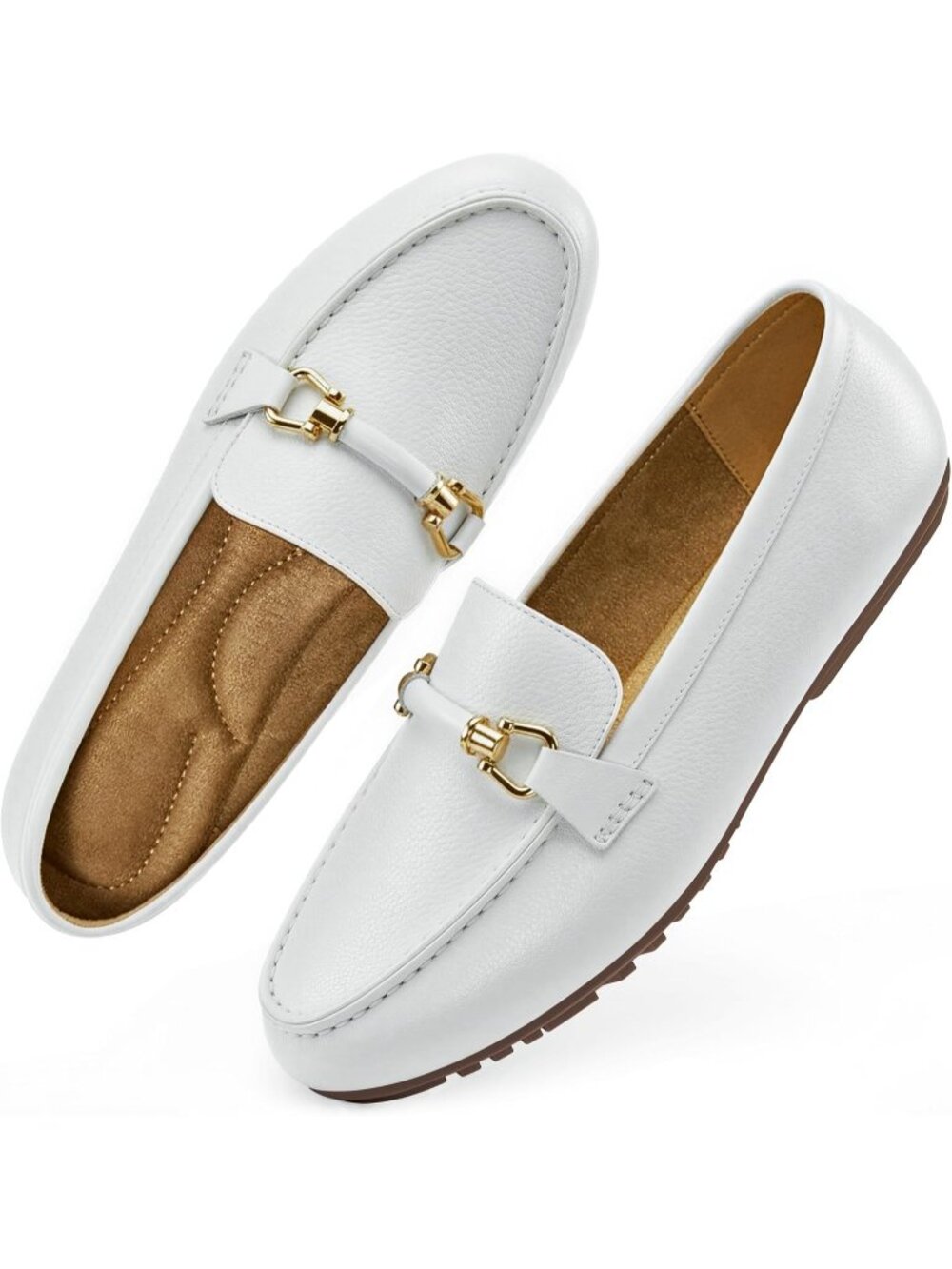 Women's White Faux Leather Comfortable Casual Moccasins Flexible Flats Shoes